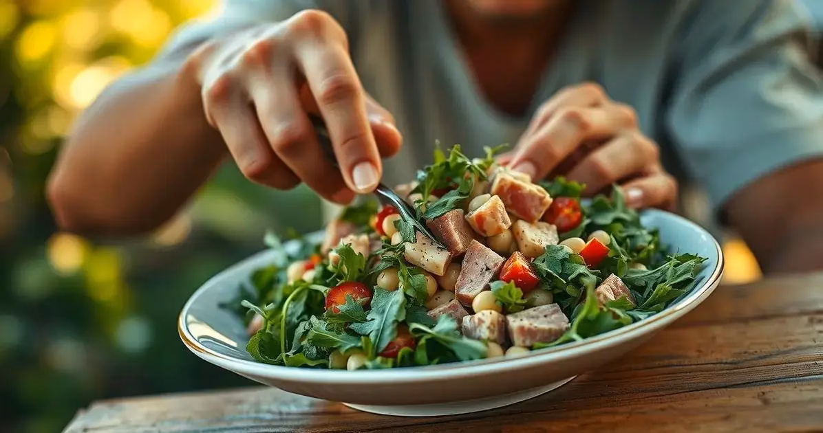 receita de salada de feijão branco com atum e rúcula
